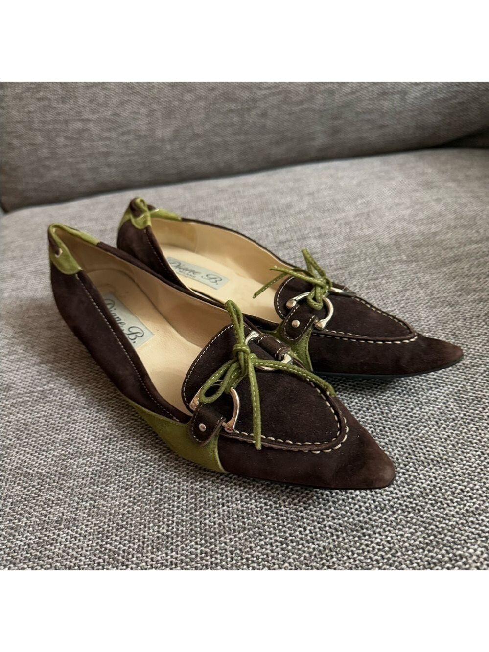 Women’s Diane B Milano Suede Green Brown Shoes Vintage Italy 38.5 Used - Picture 5 of 15